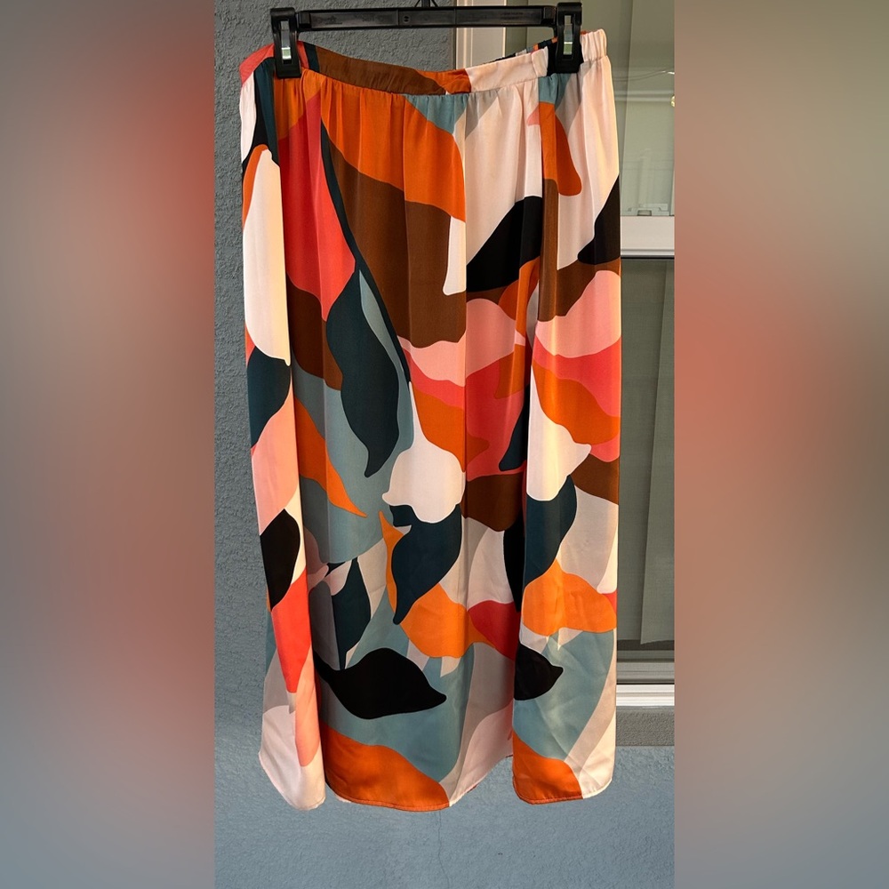 DR2 Women’s Colorful Abstract Stretch Waist Pockets Midi Lined Skirt Size L